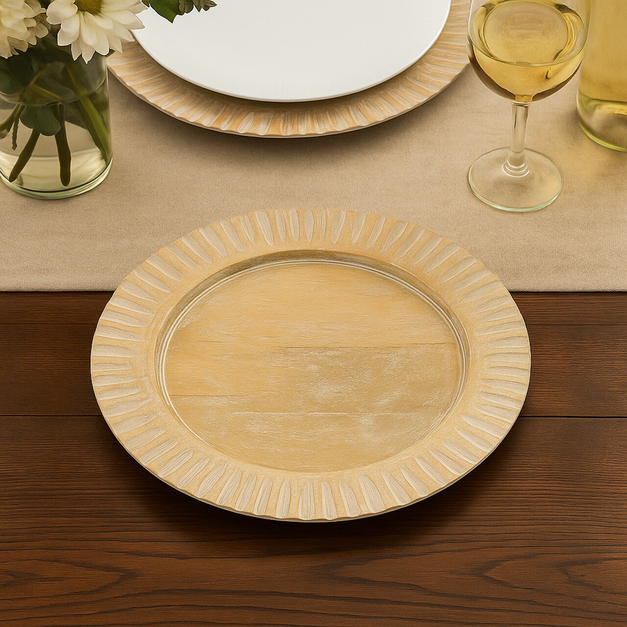 Handcrafted Natural Wood Charger Plate – Eco-Friendly Rustic 13-Inch Dinnerware Accent